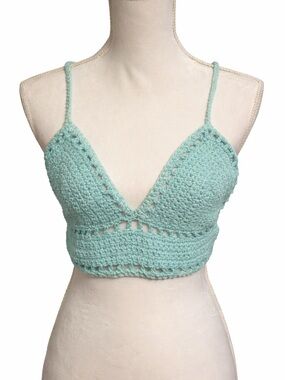 Crochet Bralette in Mint Green Blue Boho Cotton Delicate Crochet Camisole
